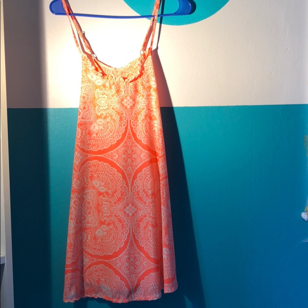 Salmon-color patterned summer dress